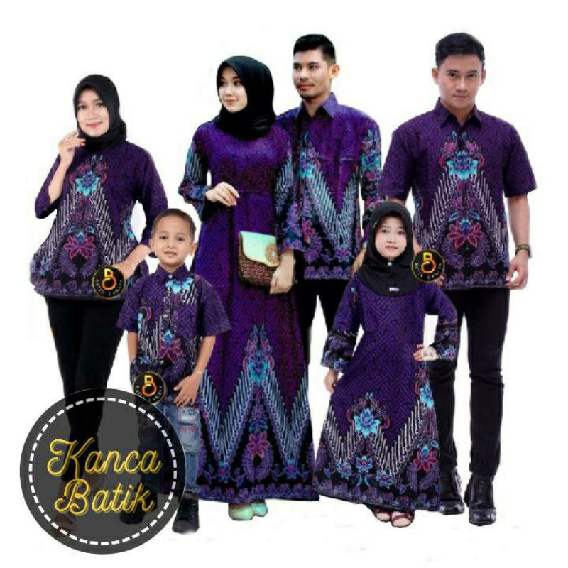 PROMO BATIK COUPLE KELUARGA SARIMBIT sania ruffle batik ori ndoro jowi motif PAGAR AYU UNGU