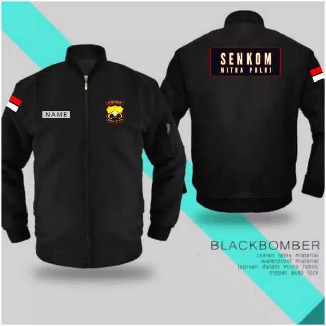JAKET BOMBER HITAM SENKOM FULL ATRIBUT