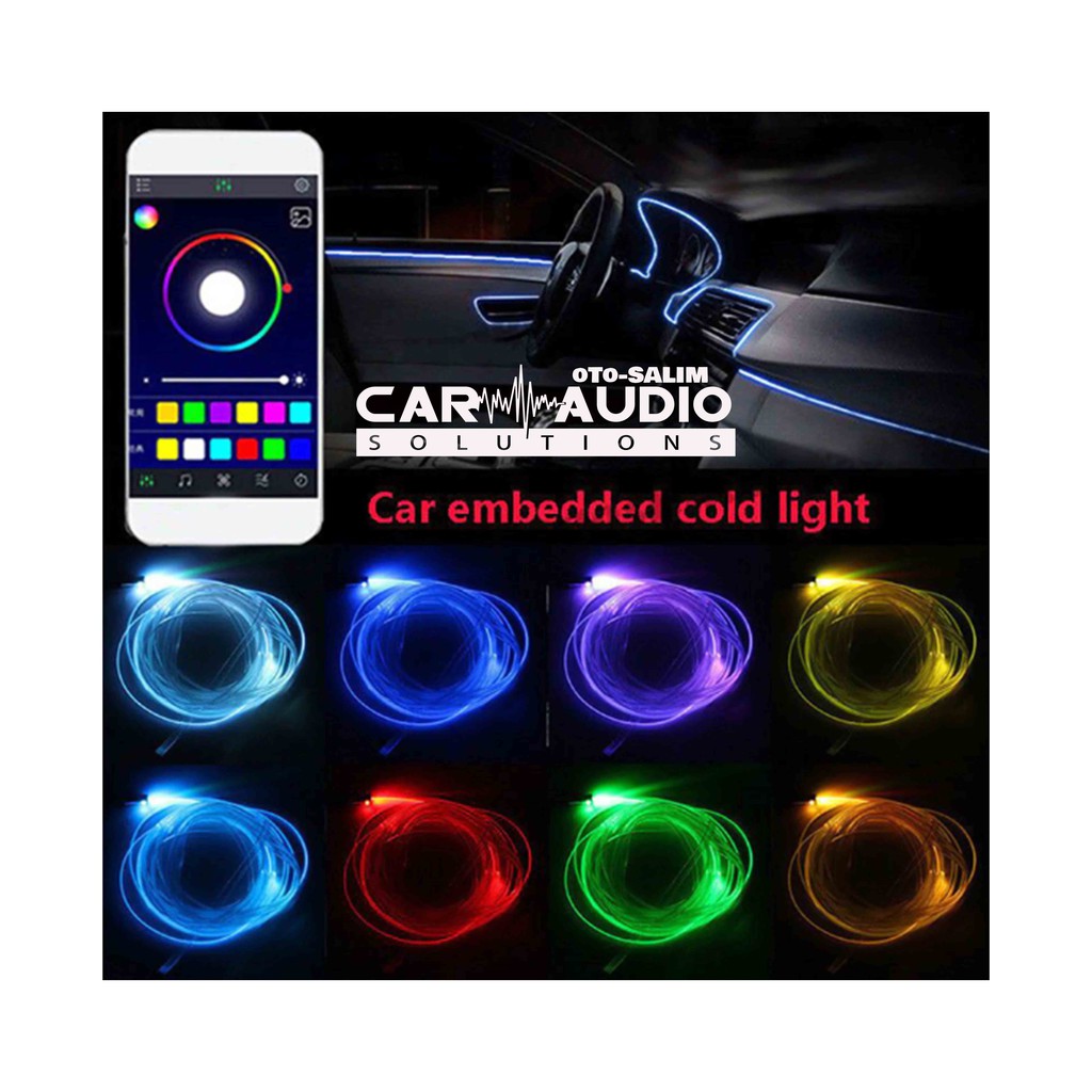 Lampu RGB LED Mobil Fiber Optik Ambient Atmosphere Smartphone Control