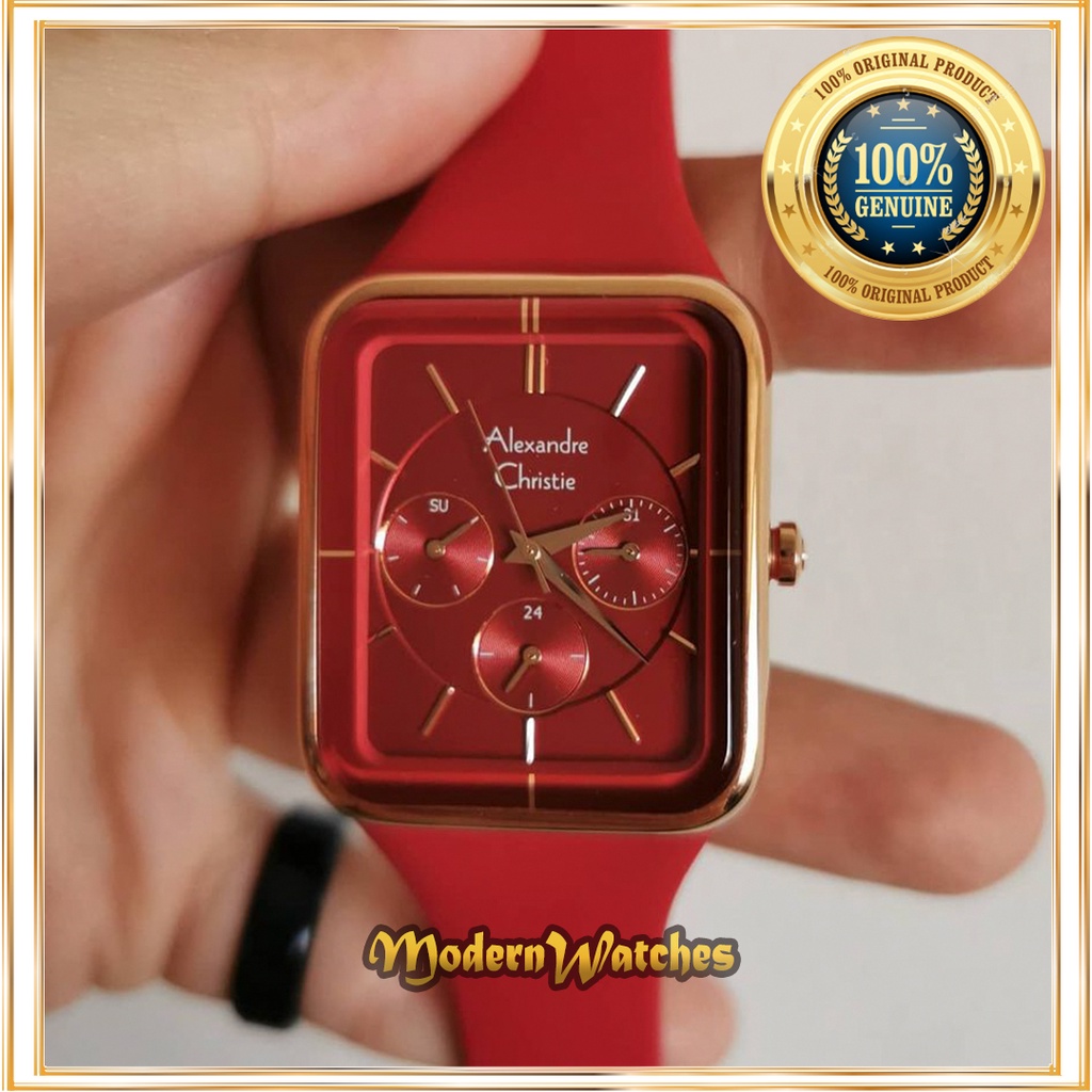 Jam Tangan Ori Wanita Alexandre Christie AC 2744 Red Merah Rosegold Alexander Christy Cewek terlaris