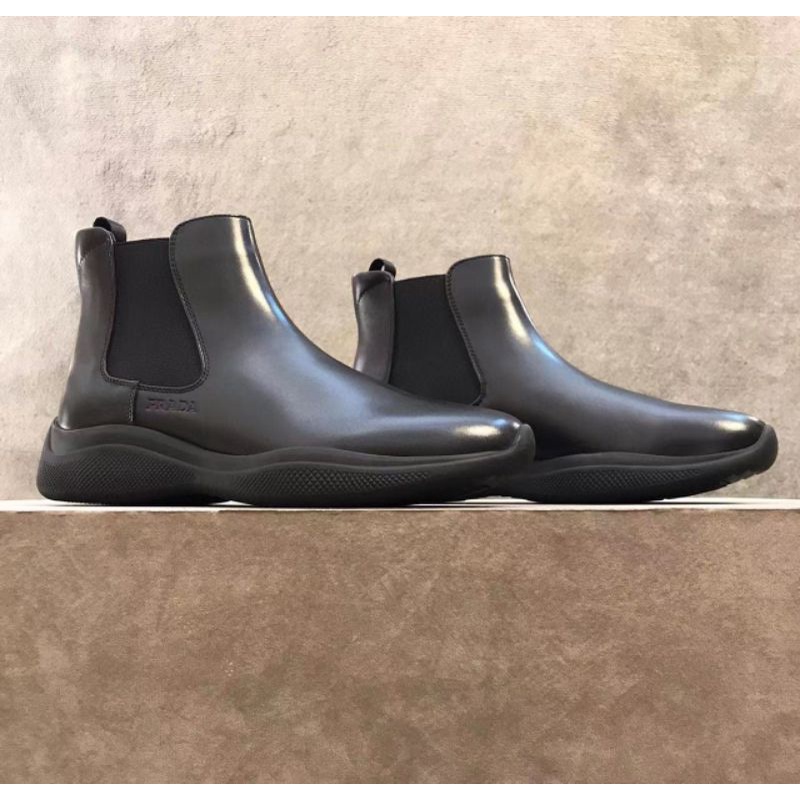 sepatu pria pr4da sneaker boots mirror quality shoes men cowok kulit asli leather tanpa tali