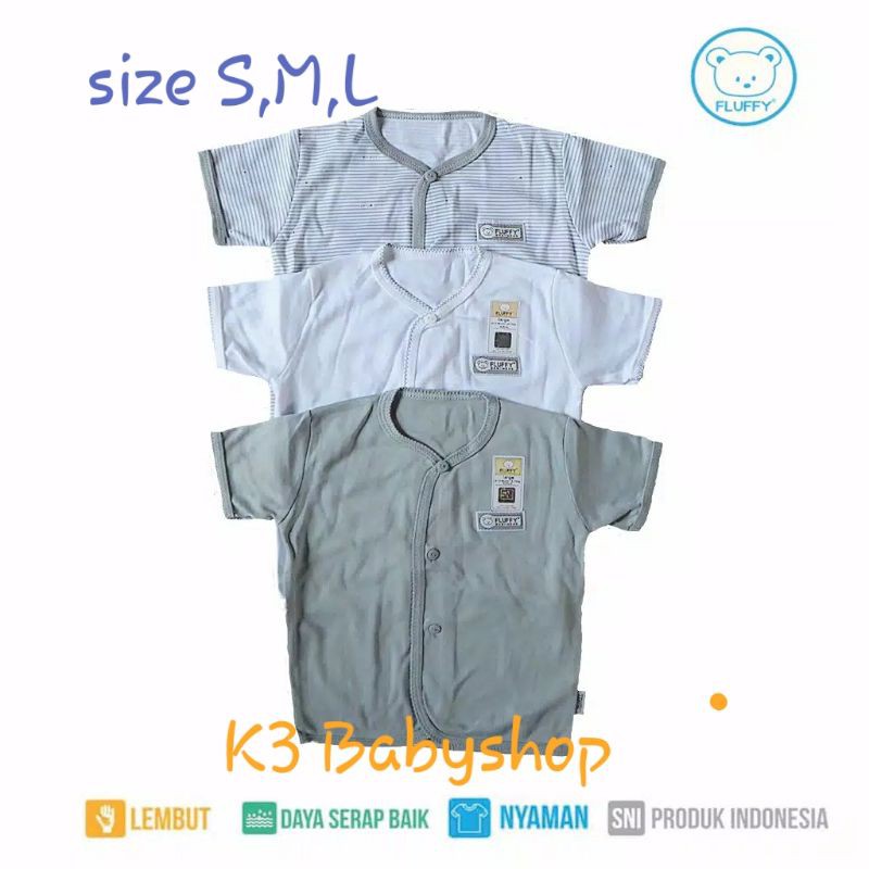 Baju Pendek Bis Rib Fluffy seri grey abu white putih salur kemeja anak baju bayi SNI set 3pcs