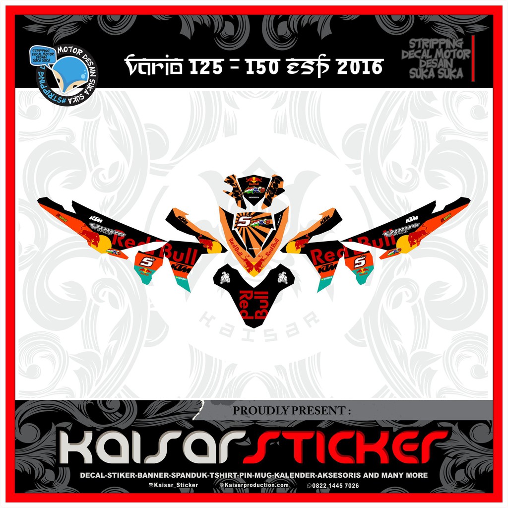 Sticker Decal Motor Full Body Stiker Honda Vario 150 -125 Esp RED BULL