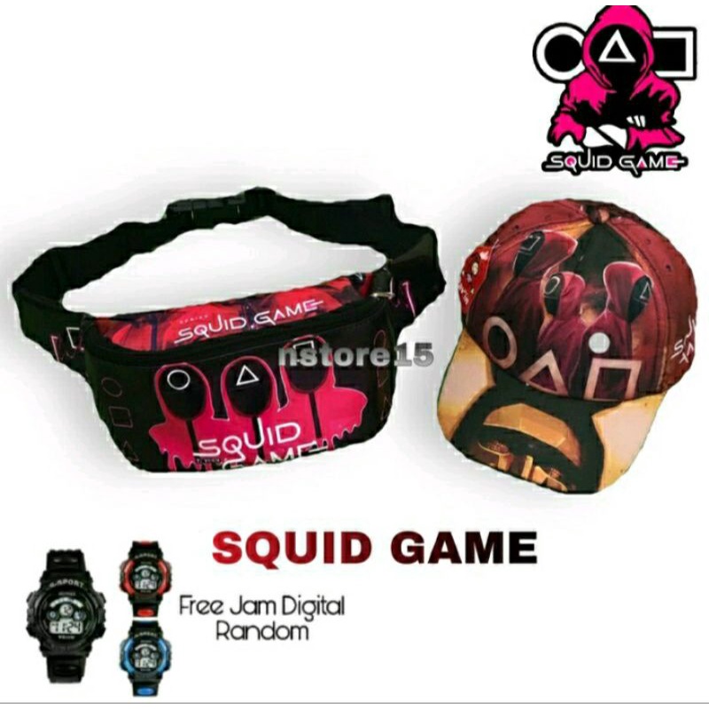 Bonus jam paket Sequidgame tas SLempang Unisex waistbag anak karakter