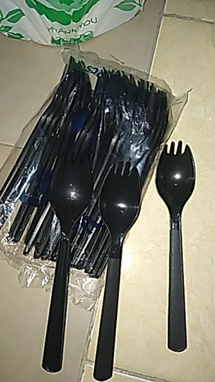 (isi 25pcs) Sendok Garpu 2in1 Hitam/sendok Makan Garpu Makan/sendok Plastik