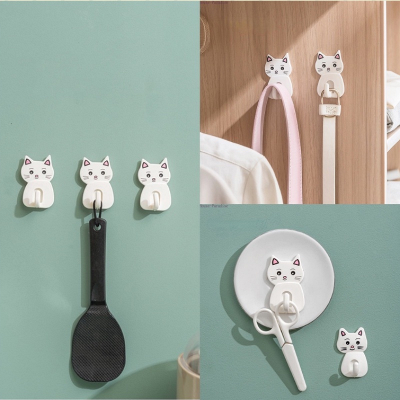Rak Kait Gantung Bentuk Kucing Seamless Holder Sendok / Handuk Untuk Belakang Pintu / Kamar Tidur / Asrama / Kantor