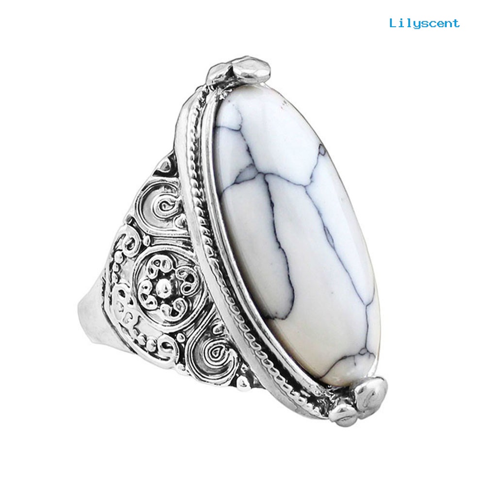 Ls Cincin Lapis Silver Antik Gaya Boho Vintage Dengan Turquoise Oval Untuk Wanita