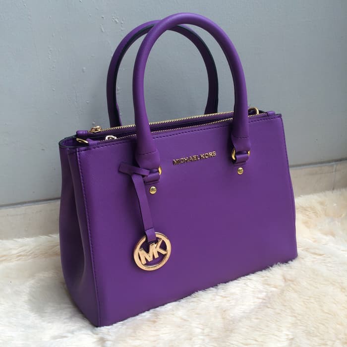 Tas wanita cewek branded kado handbag Michael Kors MK Sutton Ungu