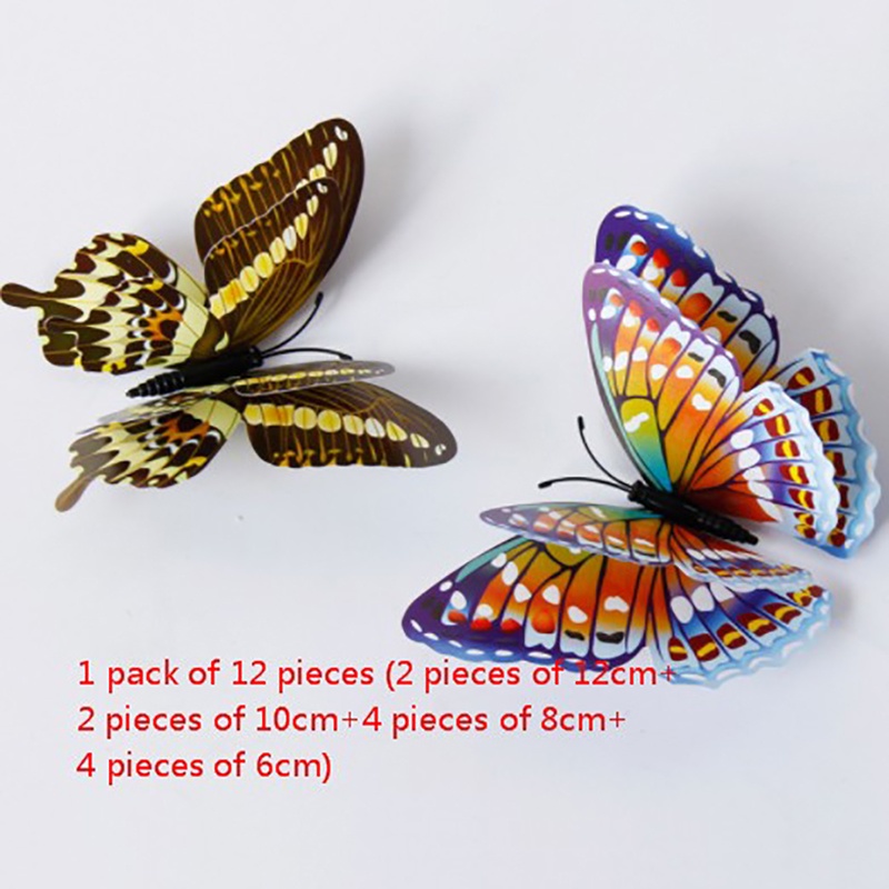 12pcs Stiker Dinding Decal Model Mural Desain Butterfly 3D, Dapat Dicopot
