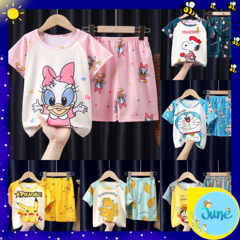 JUNECOLLECTIONS BAJU JUMPER PENDEK KAOS + CELANA BAJU ANAK SETELAN LENGAN PENDEK #224-229