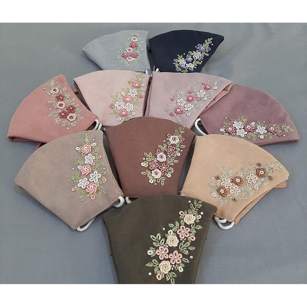 MS Sulam Masker Sulam Tangan Earloop Plus Tali (Untuk Hijab)