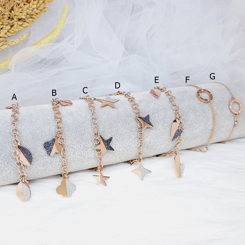 Gelang Titanium Korea Kpop Kdrama Premium Wanita Glitter Rosegold - BB586