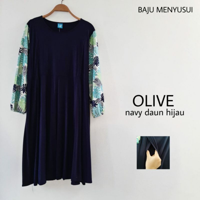 MAMIGAYA OLIVE Dress Bahan Kaos Lengan Panjang Baju Menyusui