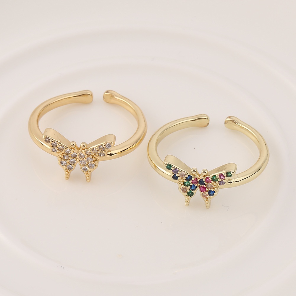 Eropa dan Amerika in normcore style ring diamond warna ornamen butterfly pembukaan cincin gaya yang