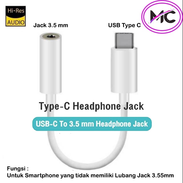 Converter Konektor Connector Type C USB To Jack 3,5mm Audio Hp Handphone Ke Headset Earphone Handsfree Adapter