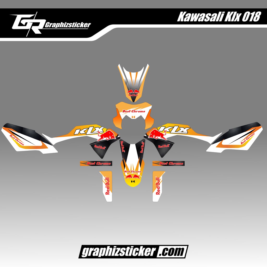 DECAL STICKER MOTOR KAWASAKI KLX BF STRIPING RED BULL PUTIH KUNING