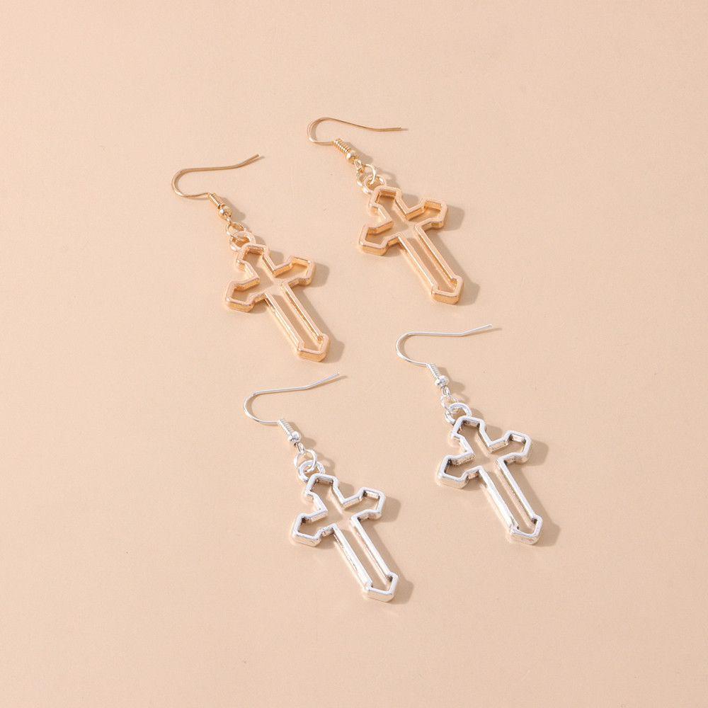 R-flower Cross Pendant Earrings Gothic Aksesoris Trendi Sederhana Ear Stud