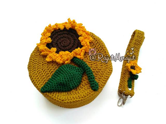 Sunflowers Crochet Circle Sling Bag Tas Rajut Bulat Bunga