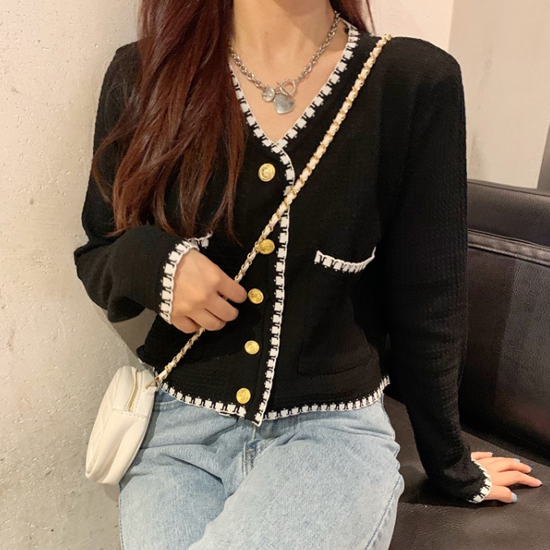 YIU YIU Rajut - Gardigan Rajut Crop Top Kancing Korean Style Lengan Panjang Wanita