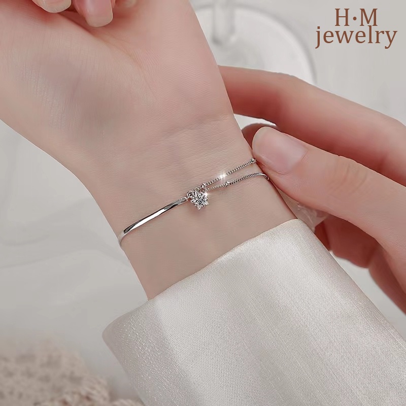 Gelang Lapis Ganda Bahan S925 Silver Bentuk Bintang