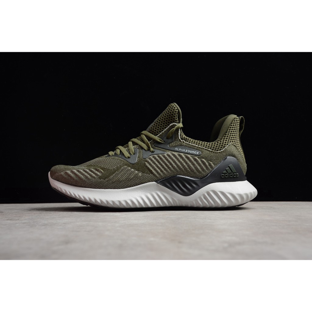  asli  Adidas  AlphaBounce EM Hijau Putih Hitam sepatu  lari 
