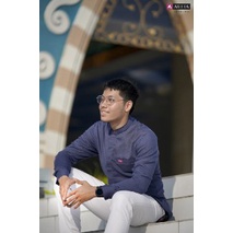 KOKO OEMAR NAVY - AULIA FASHION ATASAN PRIA DEWASA BAJU MUSLIM KEMEJA WARNA BIRU LENGAN PANJANG BAHA