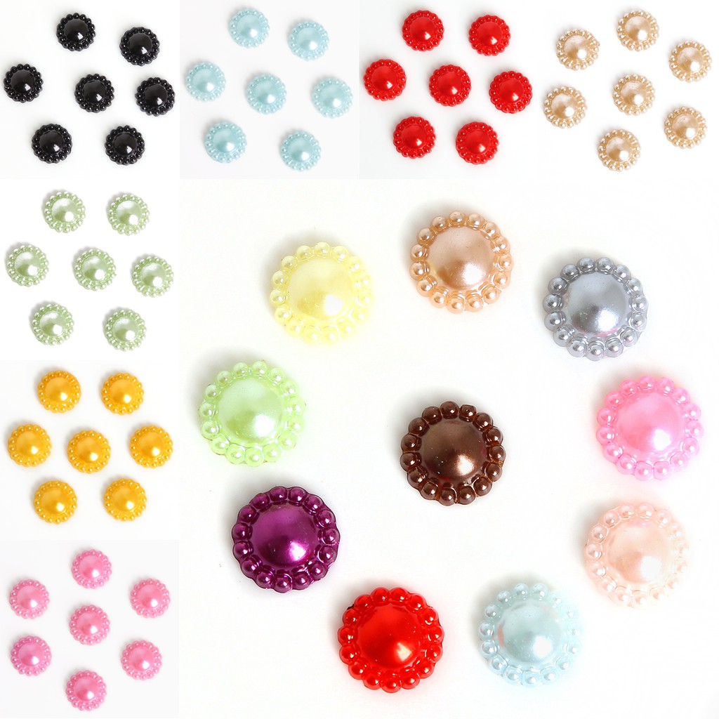 High Quality 50 pcs/lot 12 mm Multi Colors Imitation Pearls Half Round Flatback Flower Beads For Scrapbook DIY Decoration