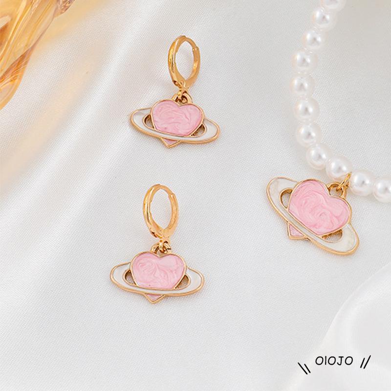 Anting Tusuk Gantung Desain Saturnus Warna Pink Kreatif Untuk Wanita ol2