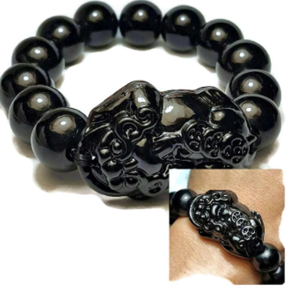 [Bayar di Tempat] GELANG GIOK HITAM MOTIF PIXIU 14MM