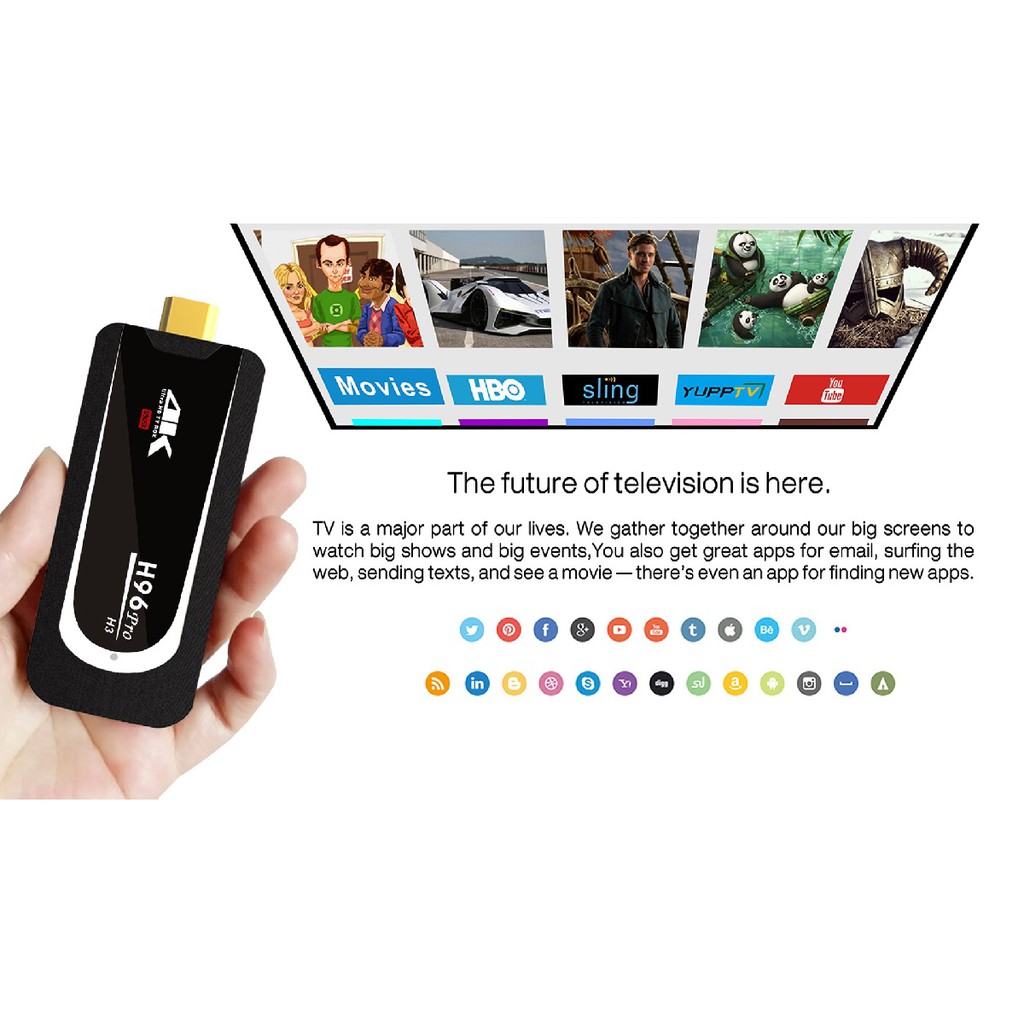 H96 PRO H3 - Android 7.1 Smart TV Stick 4K Display - RAM 2GB ROM 16GB - Android TV Stick Portabel