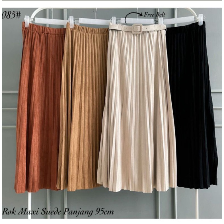 Rok Suede maxi panjang | rok plisket suede | rok suede bahan lembut
