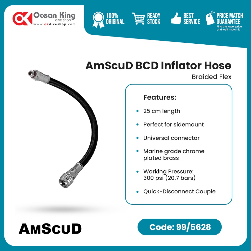 AmScuD Brainded Miflex BCD Inflator Hose 25cm