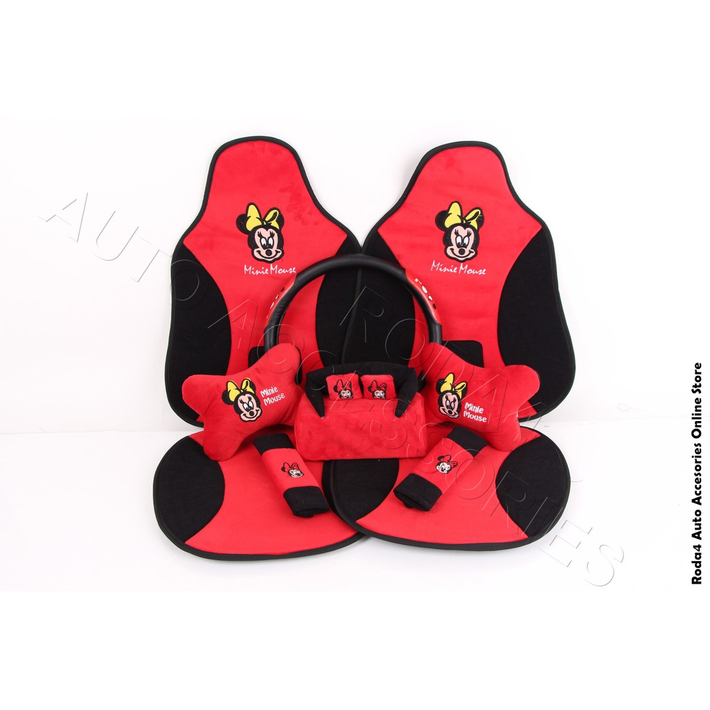 Sandaran Jok &amp; Cover Stir &amp; Bantal Mobil Minnie Mouse Set