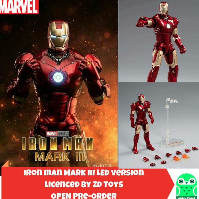Marvel Zd Toys Ironman Mark 3 Led Version Ironman Mk 3 Iron Man Led Terlaris