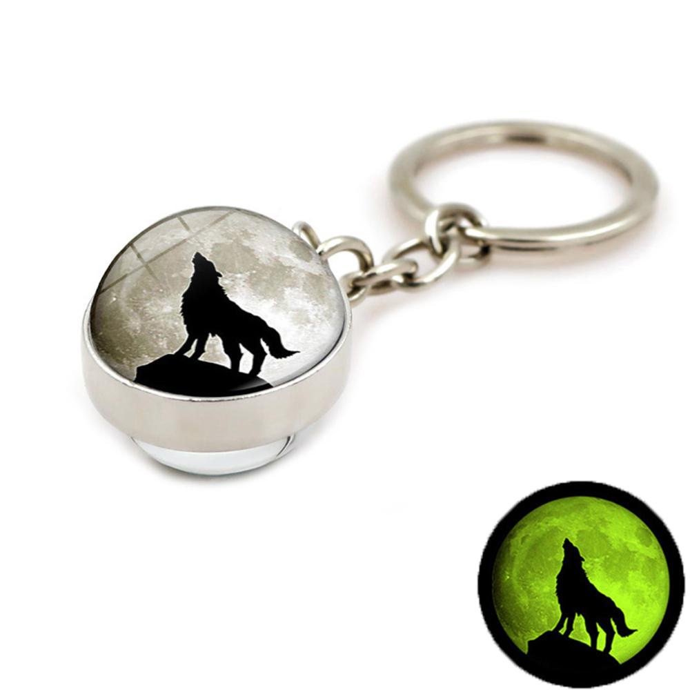 Needway Keyring Hadiah Busana Kreatif Howling Serigala Bola Kaca Gantungan Kunci Bercahaya