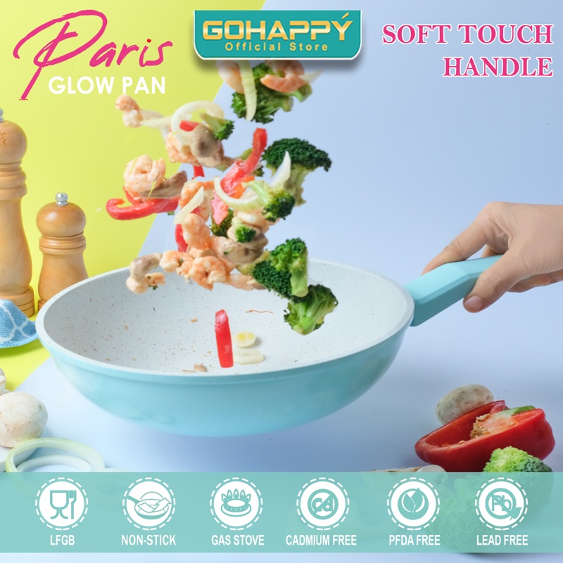 Gohappy Panci Wok Pan Marble Paris 24cm GHP10 Wajan Wokpan masak anti lengket gagang lembut