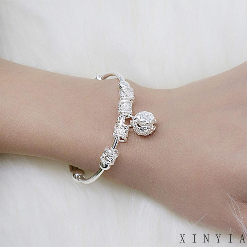 Xia.id Gelang Tangan Lapis Silver 925 Wanita Desain Geometri Hias Lonceng Gaya Etnik