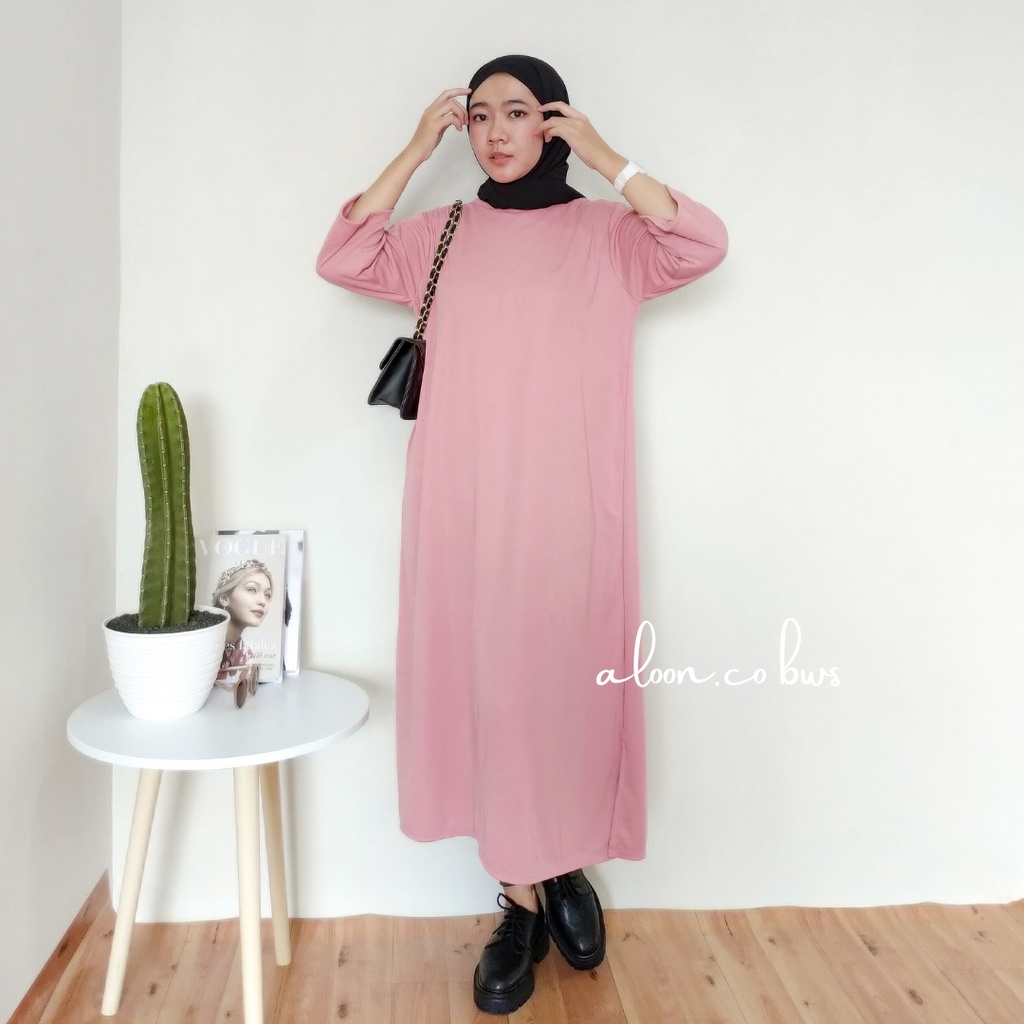 Midi Dress Oversize Tunik Polos Bahan Katun - Midi Dress Jumbo Korea Premium