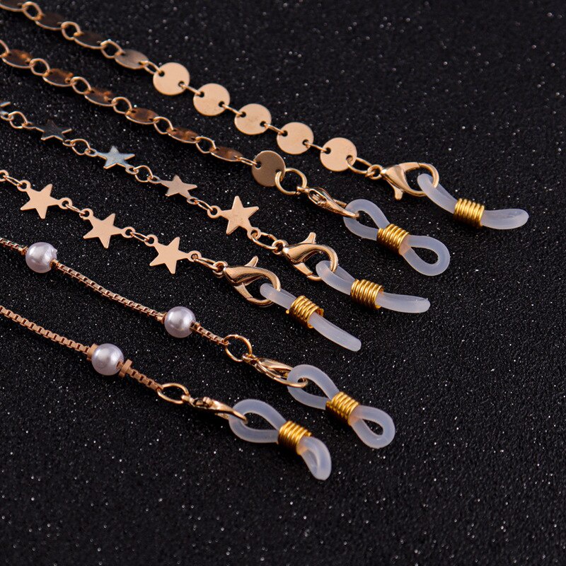 1Pc 70cm adjustable Gold Color Metal Chain for Glasses Women Mask Chain Necklace Pearls Charm Straps Sunglasses Lanyard Holder