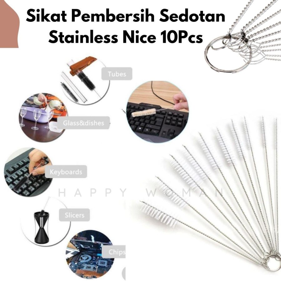 Sikat Sedotan Stainless Sikat Pembersih Sedotan Sikat Botol Bayi 10pcs Straw Brush Sikat  Pembersih Botol Kecil