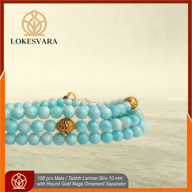 Mala Tasbih Buddha Batu Kristal Larimar Biru With White Crystal