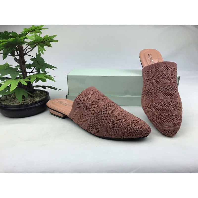 Sandal Hak Tahu Wanita Slip On Bahan Rajut Import SF-65 GRAVICI