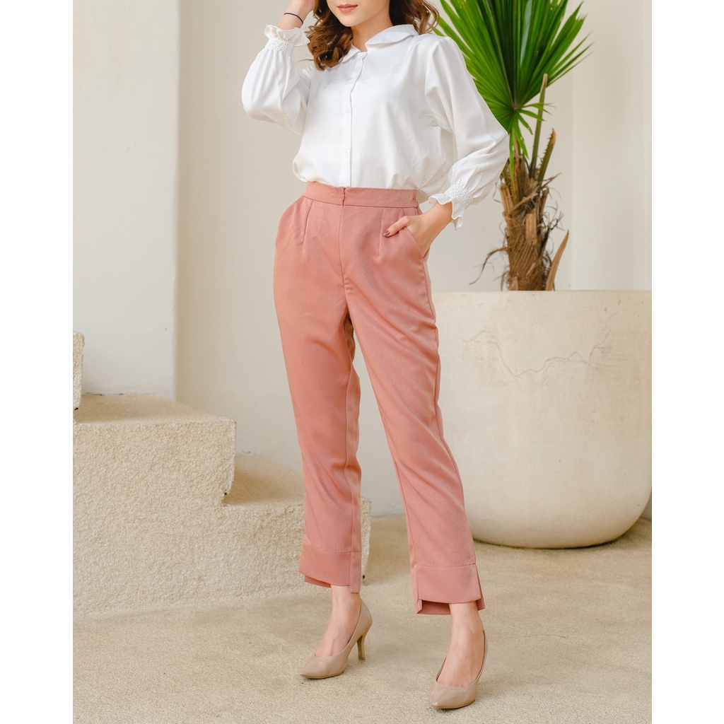 Mayoutfit Chiara Pants | Celana Pensil Asimetris-Redwood