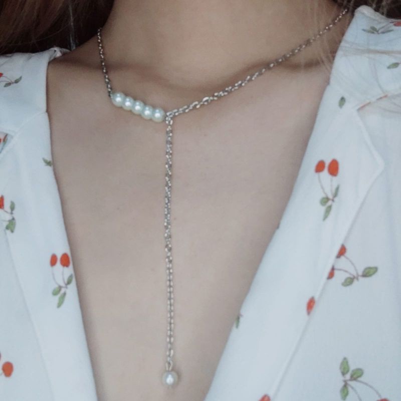 Arabella Korean Pearl Necklace Kalung Mutiara Tarik Ulur Rantai Korea