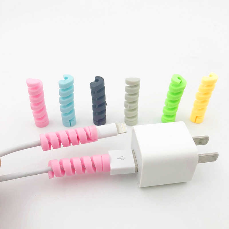 1pc Pelindung Kabel Charger USB Universal Bentuk Spiral Bahan Silikon Untuk iPhone / Android