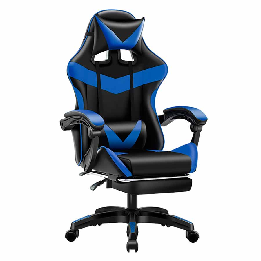 Kursi Gaming Ergonomic Chair Lumbar Support with Footrest - CH808 - Black/Blue