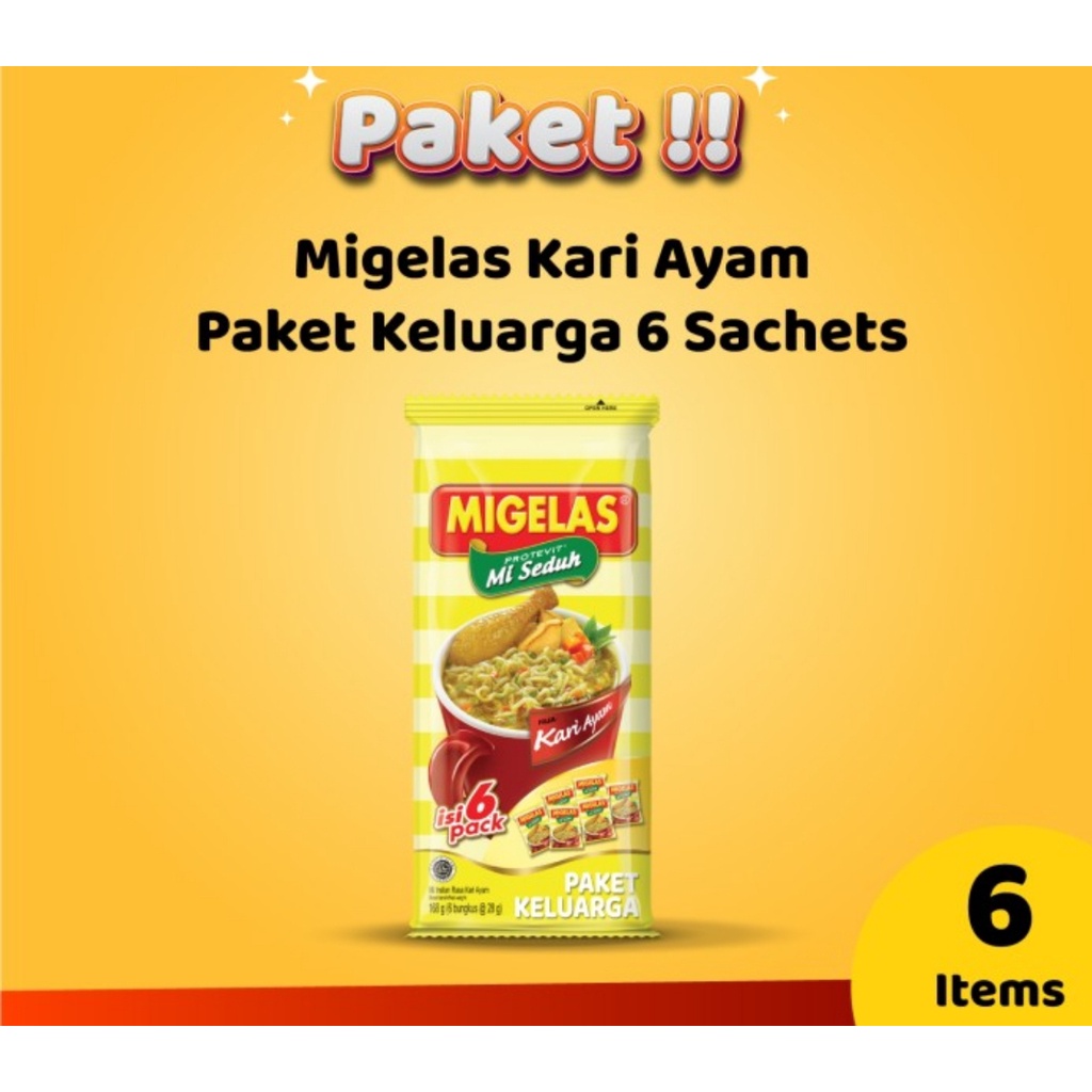 Migelas Mi gelas Kari Ayam Paket Keluarga 6 Sachets