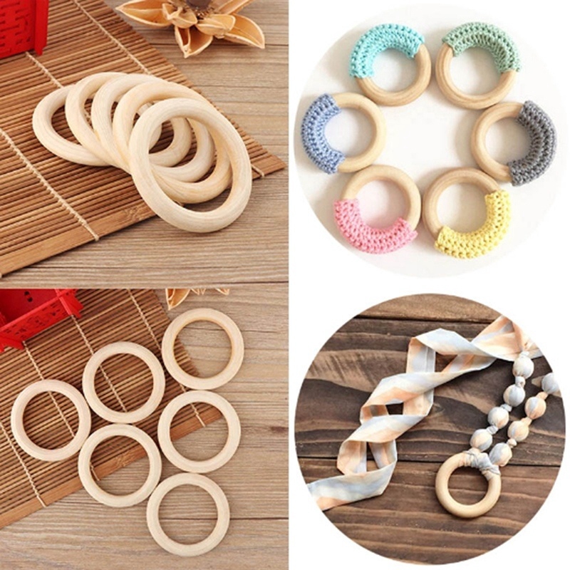 5pcs Mainan Gelang  Teether Ring  Kayu Alami Craft Diy Untuk 