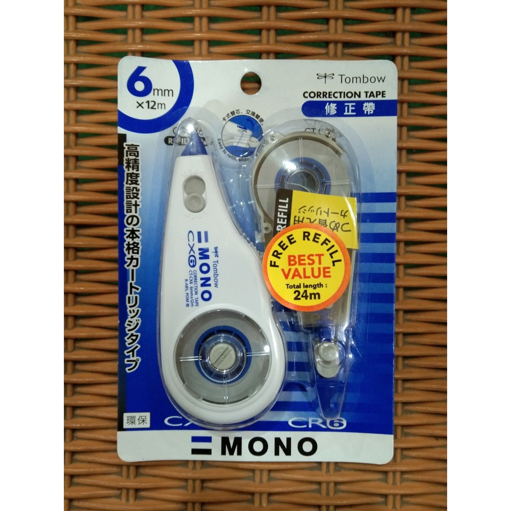 

BEST !! CORRECTION TAPE (CT-CX6CR6) 6MMX10M/6MMX12M TOMBOW BLUE + REFILL/PTR700010005