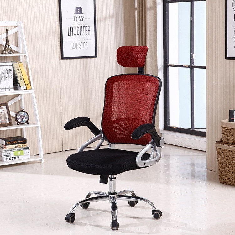 Kursi Kantor Hidrolik Sandaran Kepala Headrest Plus Bantal Kursi Kerja Armrest Naik Turun-818 Red